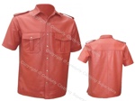 REAL LEATHER Red Black Police Shirt - Gay BLUF - All Sizes! - Click Image to Close